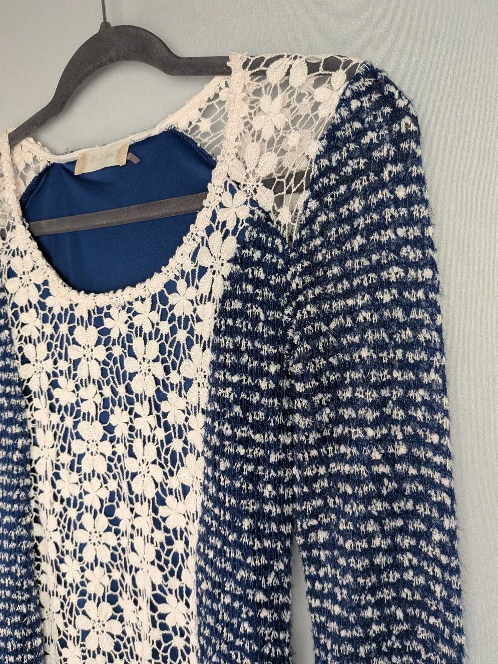 Altar'd State Babydoll Dress Women's S Blue Floral Knit Tiered Lace Long Sleeve - Picture 8 of 16